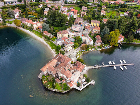 The famous Lierna beach on Lake Como seen from above.