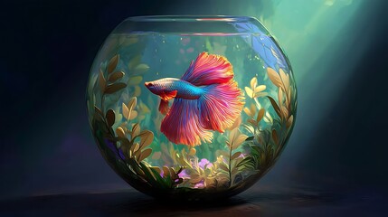 Illustration of ornamental betta fish with its bright colors and long, elegant fins