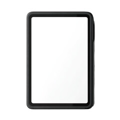 Sleek black framed rectangular tablet or e-reader with blank white screen