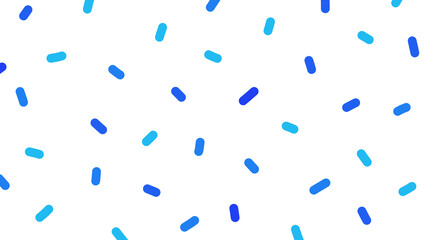 Scattered blue sprinkles pattern on white background, simple abstract design, cheerful illustration for backgrounds and textiles, sweet, candy, transparent.