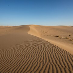 A vast, silent desert expanse under a clear, endless sky, conveying profound solitude and unspoiled remoteness. Dramatic light accentuates the arid terrain ,natural ,arid ,wide