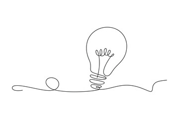 The lightbulb shines brightly, created with a continuous flowing line on a transparent background