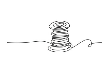 Continuous line art reveals a minimalist stacked coil silhouette in simple black stroke