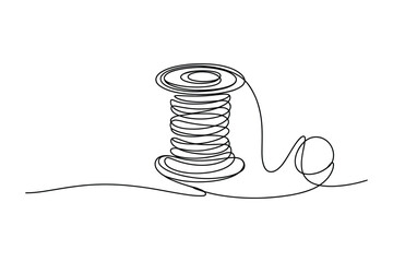 Continuous one line drawing showcases spool of thread with thread unraveling elegantly