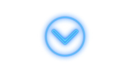 Neon down arrow icon on transparent background. scroll down, download symbol, and expand sign