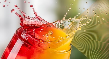 Colorful Splash - Vibrant Juices Colliding in a Glass.