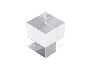 Fototapeta premium Transparent Glass Cube with Reflective Surfaces and Geometric Design.