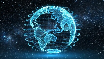 Abstract digital world globe in space with glowing lines and points data visualization background - Powered by Adobe