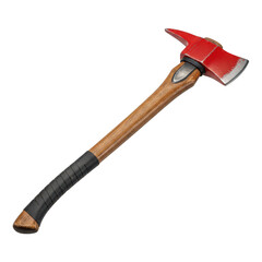 Red firefighter axe isolated on transparent background for cutting and rescue work