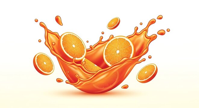 Fresh Orange Slices Splashing into Juicy Orange Liquid. - Powered by Adobe