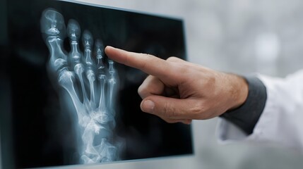 Doctor points at foot X ray for medical examination