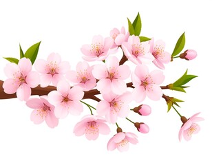 Obraz premium Delicate branch blossoming with soft pink flowers and green leaves