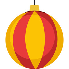 Festive Christmas Ornament Red And Yellow Stripes With Golden Cap Hanging Detail Isolated On Transparent Background Detailed Graphic Design