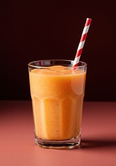 A vibrant and refreshing peach smoothie in a clear glass, featuring a creamy texture and sweet fruit flavor, ideal for a healthy and delicious treat ,fruit ,diet ,delicious