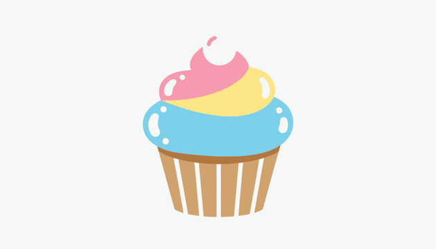 A charming cupcake icon adorned with colorful frosting and a glossy surface conveying delight and sweetness in a 3D representation.