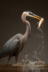 Majestic Herons GracefullyCatching Fish by the Waters Edge: A Mesmerizing Dispay of Nature's Predators i Action