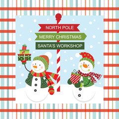 Christmas card with cute snowman
