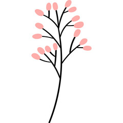 Delicate Light Pink Floral Branch Stem With Small Elliptical Shaped Petals On A Transparent Background Minimalist Vector Art For Decoration