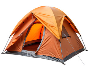 An orange camping tent isolated on transparent background