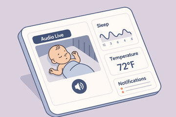 Baby monitor display with infant sleeping and live audio feature