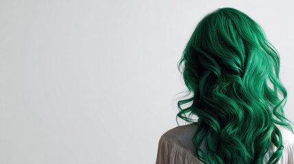 luxurious long green female hair on white background
