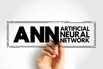 ANN - Artificial Neural Network are computing systems inspired by the biological neural networks that constitute animal brains, acronym stamp concept background
