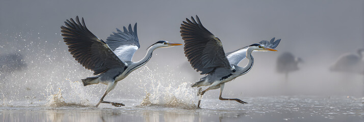 Majestic Herons GracefullyCatching Fish by the Waters Edge: A Mesmerizing Dispay of Nature's Predators i Action