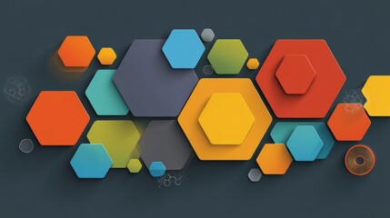 Abstract colorful hexagons with shadows modern design elements