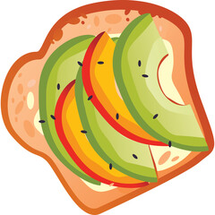 Healthy Avocado Toast Topped with Tomato Slices and Sesame Seeds on a Transparent Background