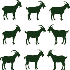 Goat silhouette vector icon set in multiple styles