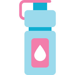 Light Blue Plastic Water Bottle with Pink Label and White Water Droplet Graphic Transparent Background