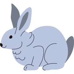 Light Blue Rabbit With Big Ears And Grey Tail Sitting On Transparent Background Cute Cartoon Animal Illustration