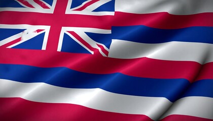 Hawaii state flag, showing white, red and blue stripes with union jack at the corner