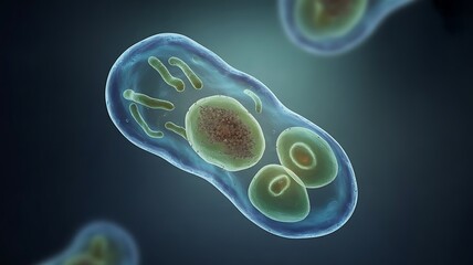 Obraz premium Detailed microscopic view of amoeba with pseudopodia, nucleus and vacuoles for medical research, biology education, and scientific visualizations