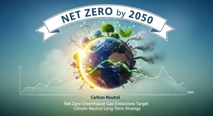 Globe Soaring Above Innovative Strategy for Sustainable NetZero Carbon Emissions Ideal for Corporate Branding.