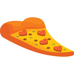 Heart Shaped Pepperoni Pizza Slice with Green Peppers and Yellow Cheese on a Transparent Background