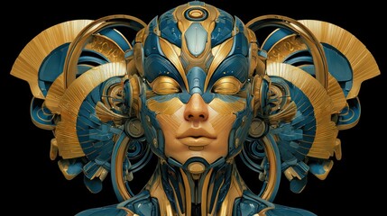 Abstract digital art portrait of a futuristic figure with ornamental design