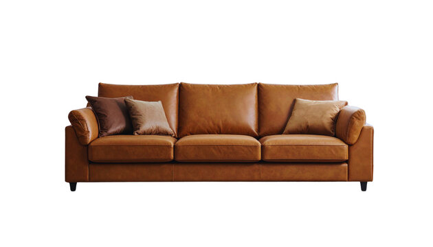 Brown leather sofa isolated on white background for a comfortable contemporary interior design