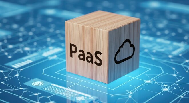 Smart CloudBased Technology PaaS Cube on Organized Wooden Block Empowering Future Development for Business Presentations and Websites.