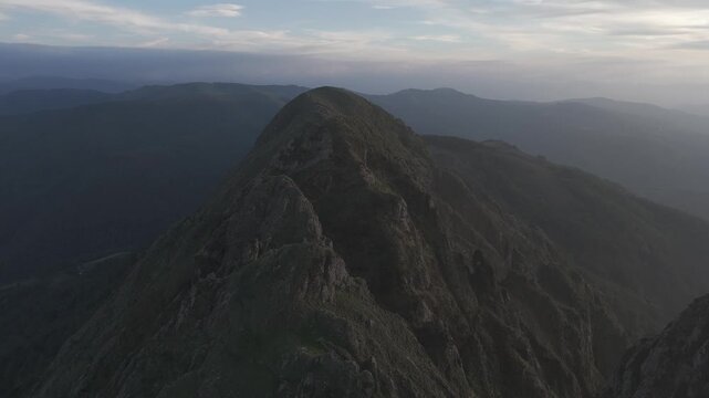 Drone view of Aiako Harriak three peaks at the evening, at the Basque Country.	