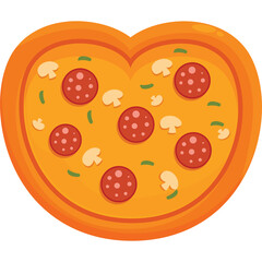 Heart Shaped Pizza With Pepperoni Mushrooms And Green Peppers On A Transparent Background