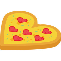 Heart shaped pizza with red heart toppings and green sprinkles on a transparent background romantic food design