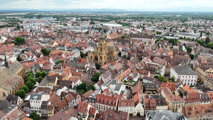 Colmar France old town centre drone, aerial high angle