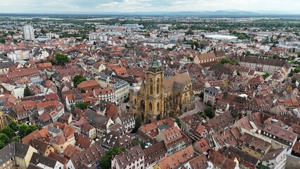 Fototapeta premium St Martin's Church, Colmar, France drone, aerial