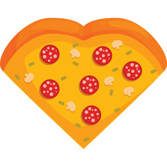 Heart Shaped Pizza Slice With Pepperoni And Mushrooms And Green Herbs On A Transparent Background For Valentines Day Or Romantic Meal