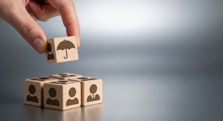 Diligent Employees Fortifying Healthcare Protection Umbrella in Modern Office Setting, Ideal for Corporate Websites and Presentations.