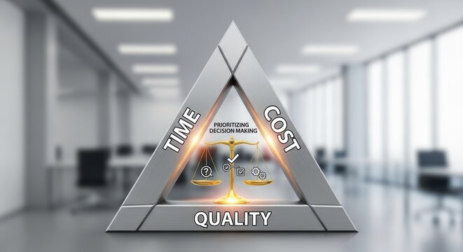 Triangular Project Management Symbol Empowering Successful DecisionMaking on Modern Workspace, Ideal for Corporate Websites and Presentations.