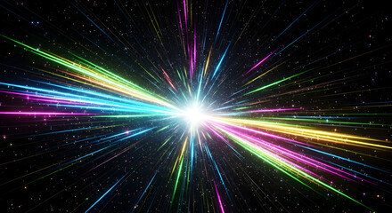 Abstract Multicolor Light Speed Burst and Star Trails in Space. 