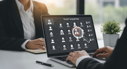 Diligent Talent Acquisition Specialist at a Forwardthinking Business Environment, Illustrating Successful Teamwork and Recruitment for Corporate Websites and Presentations.