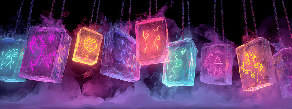 Gefrorene Runen im Neonlicht